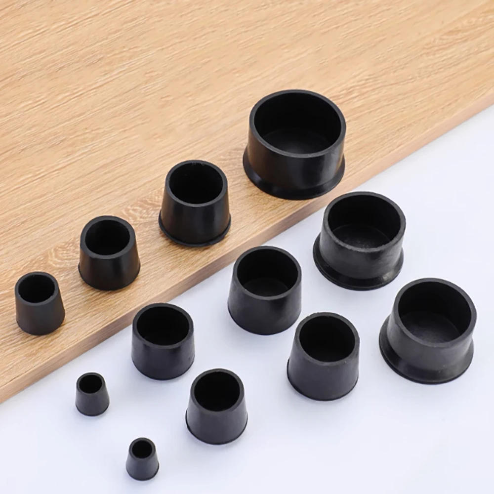 Black Rubber Table Chair Foot Covers Dia 10mm-35mm Circular Pipe Plugs Protective Covers Furniture Thickening Leg Pads