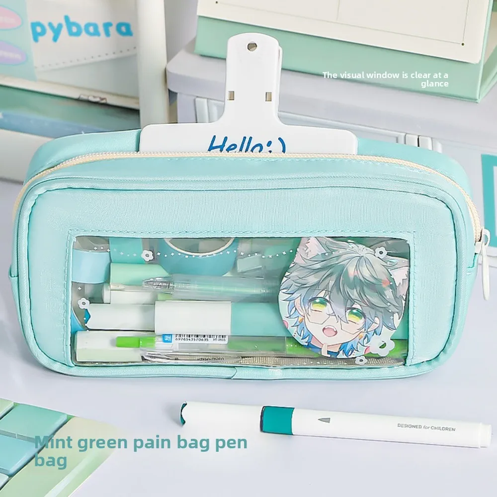 

PVC Y2K Stationery Bag Desktop Storage Large Capacity Korean Style Pencil Case Ins Style Flower Cloth PVC Pencil Pouch
