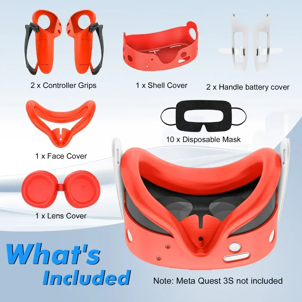 For Meta Quest 3s VR 5pcs Silicone Protective Cover Host Cover+Eye Mask+Face Mask+handle Disposable Face Mask Set Christmas Gift