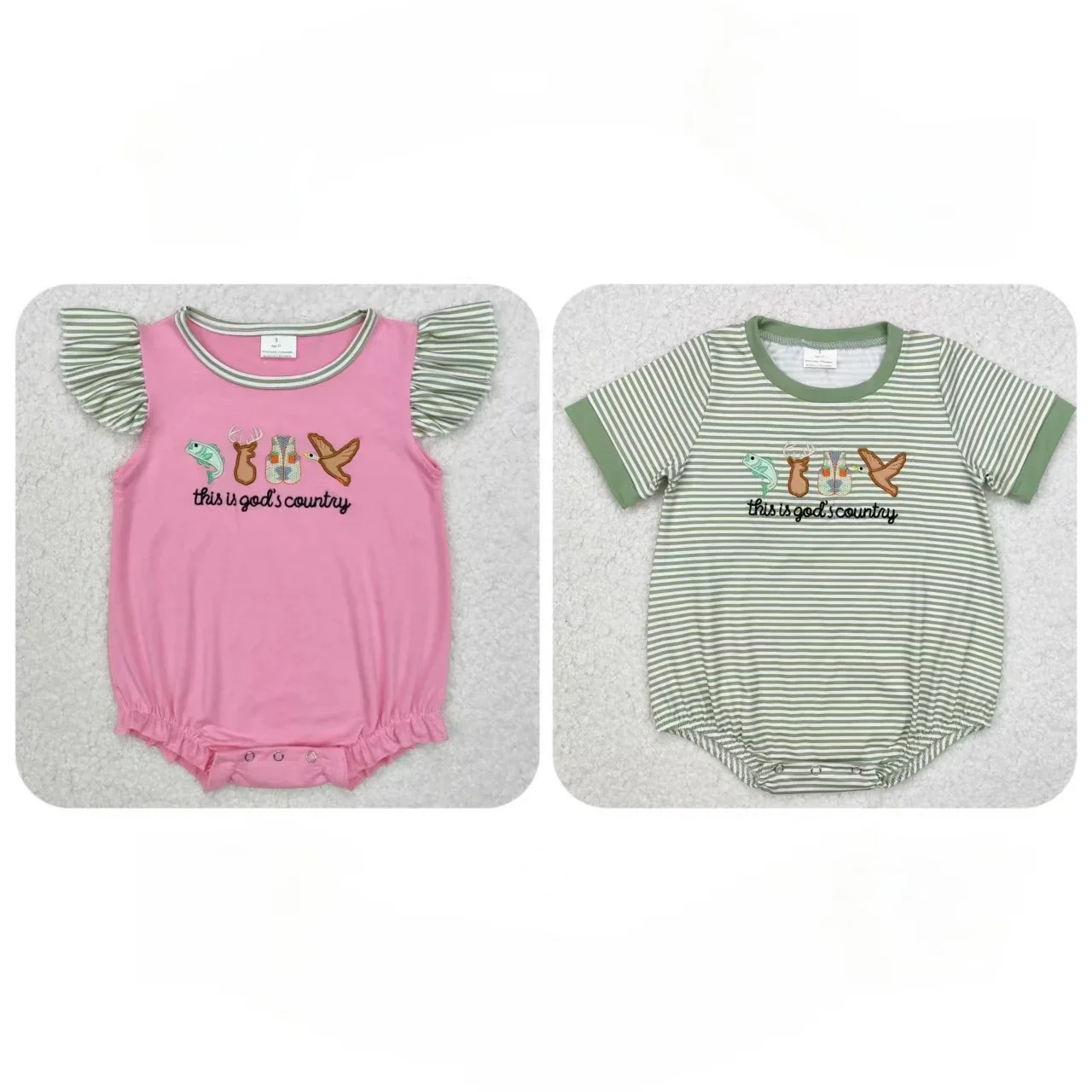 

Wholesale Baby Boy Girl Stripes Short Sleeves Newborn Toddler Embroidery Sibling Bubble Romper Kids Children Infant Duck Clothes