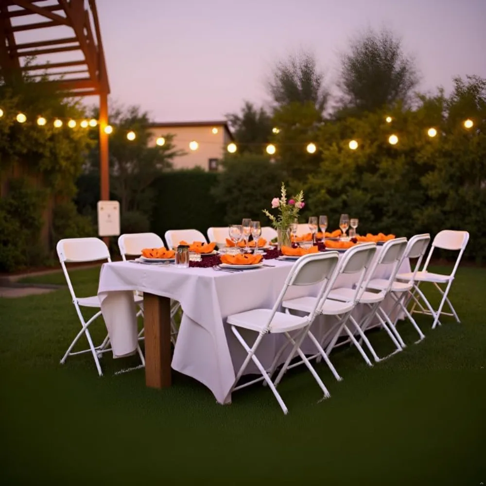 White Folding Chairs 10 Pack, Plastic Folding Chair for Outside, Indoor Outdoor Portable Commercial Seat with Steel Frame, Folda