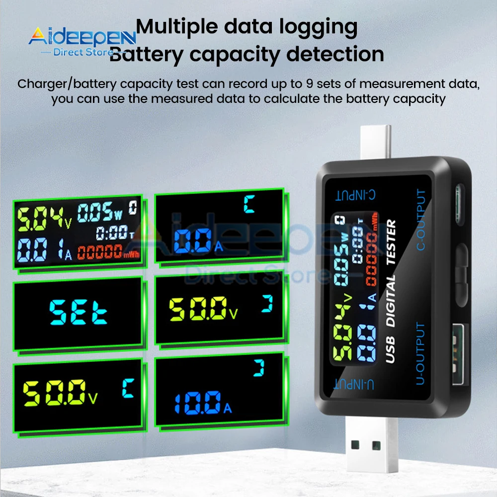 DC 4.5-36V 0-5A 0-8A Multifunctional Digital Display Voltage And Current Capacity Tester USB+Type-c Voltage And Current Tester