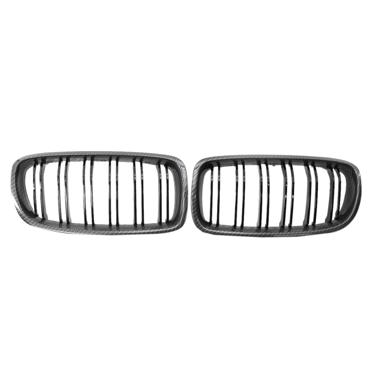 

Car Carbon Fiber&Gloss Black Double Slats Front Kidney Grille Grill For-BMW 3 Series F30 F31 F35