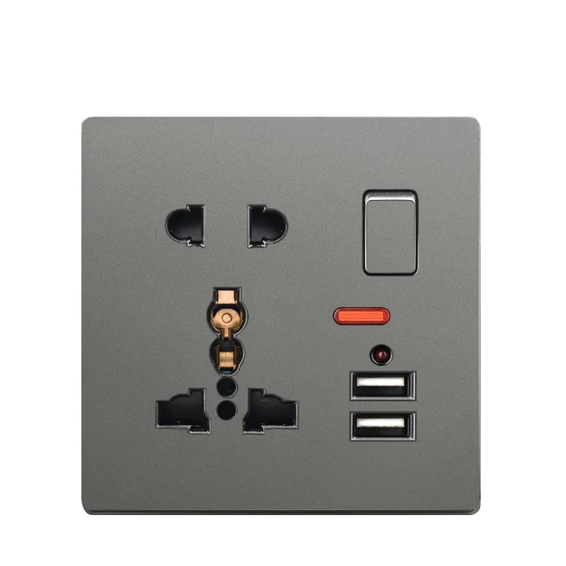 UK Malta Africa Hongkong Standard Nordic Grey PC Panel Sockets 2USB Type C Fast Charge USB Outlets