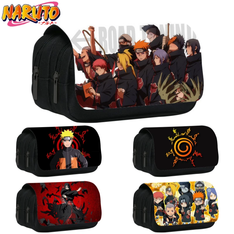 Naruto Pencil Cases Anime Figure Itachi Uchiha Sasuke Kakashi Sharingan Pencil Bags Student Large Capacity Pen Box Kids Gifts