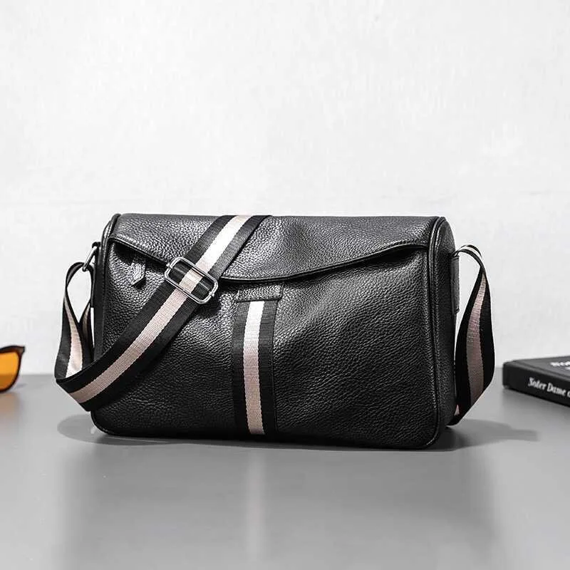 New Fashion Striped Men's Crossbody Bag Luxury Soft Leather Crossbody Bags For Men Shoulder Handbag Purse Sling Camera Bag Male