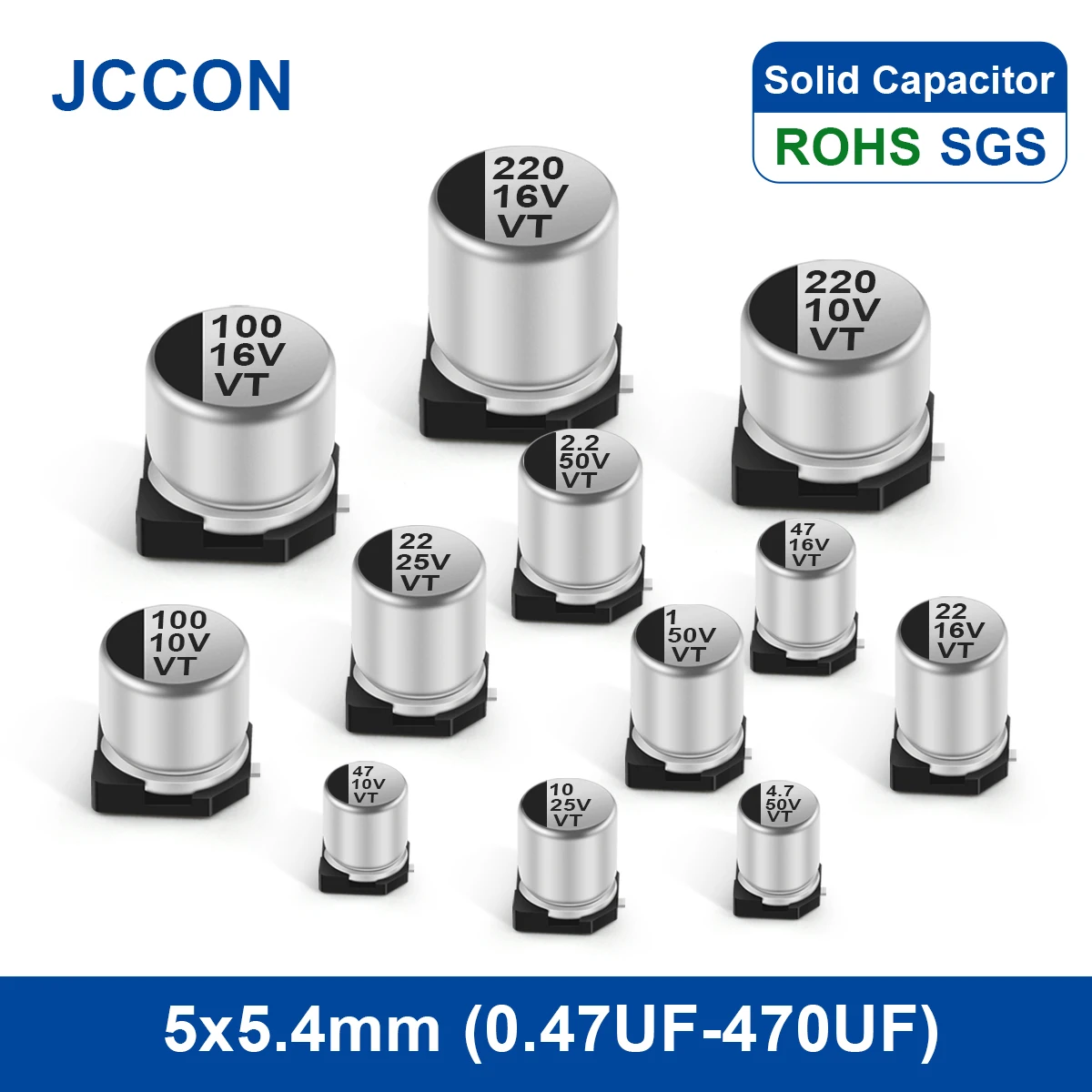 20Pcs JCCON SMD Aluminum Electrolytic Capacitor 5x5.4mm 6.3V100UF 10V100UF 16V47UF 25V22UF 25V33UF 35V10UF 35V22UF 50V10UF 100V