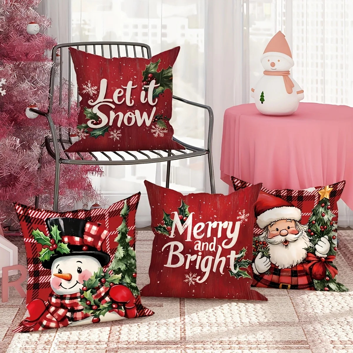 Christmas decoration pillowcase Santa Claus Snowman red pillow cover Sofa cushion suite room home decoration gift for friends