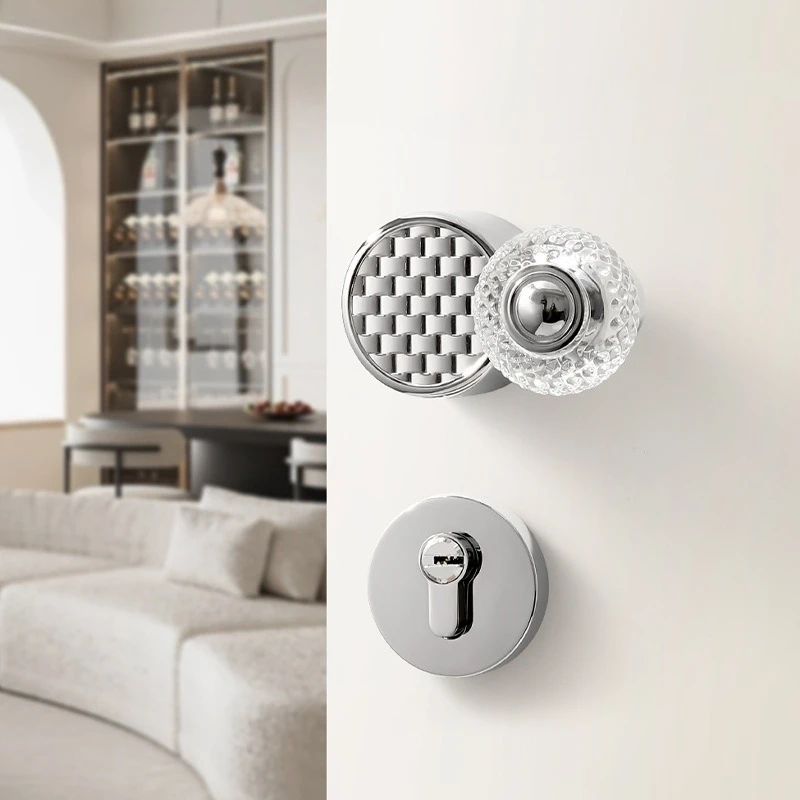 

French Style Light Luxury Crystal Door Lock Bedroom Bright Silver Silent Magnetic Split Lock Household Room Wooden Door Lock