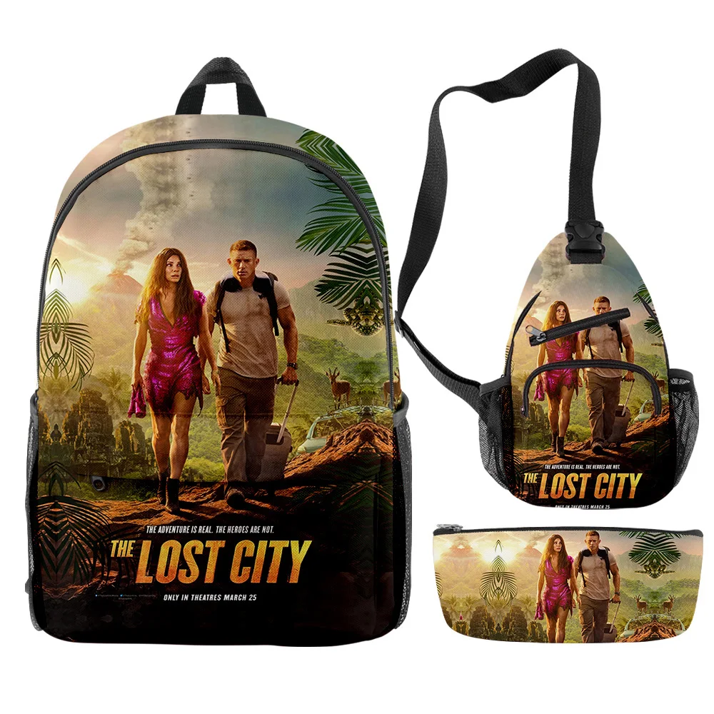 ChimYouthful The Lost City Movie Sac à dos, sac à livres imprimé en 3D, sac à dos pour ordinateur portable, sacs de poitrine, étui à crayons, ensemble de 3 pièces