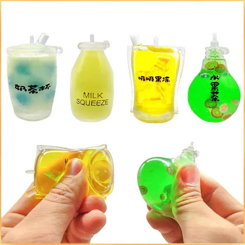 

5pcs Mini Milk Tea Cup Anti Stress Fidget Toys Children Soft Squeeze Toys Silicone Sensory Toys Stress Relief Toy For Kids Adult