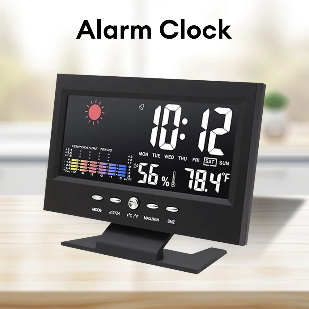 Multifunctional Weather Forecast Alarm Clock Digital Colorful Backlight Snooze Alarm Clock Date Temperature Humidity Display