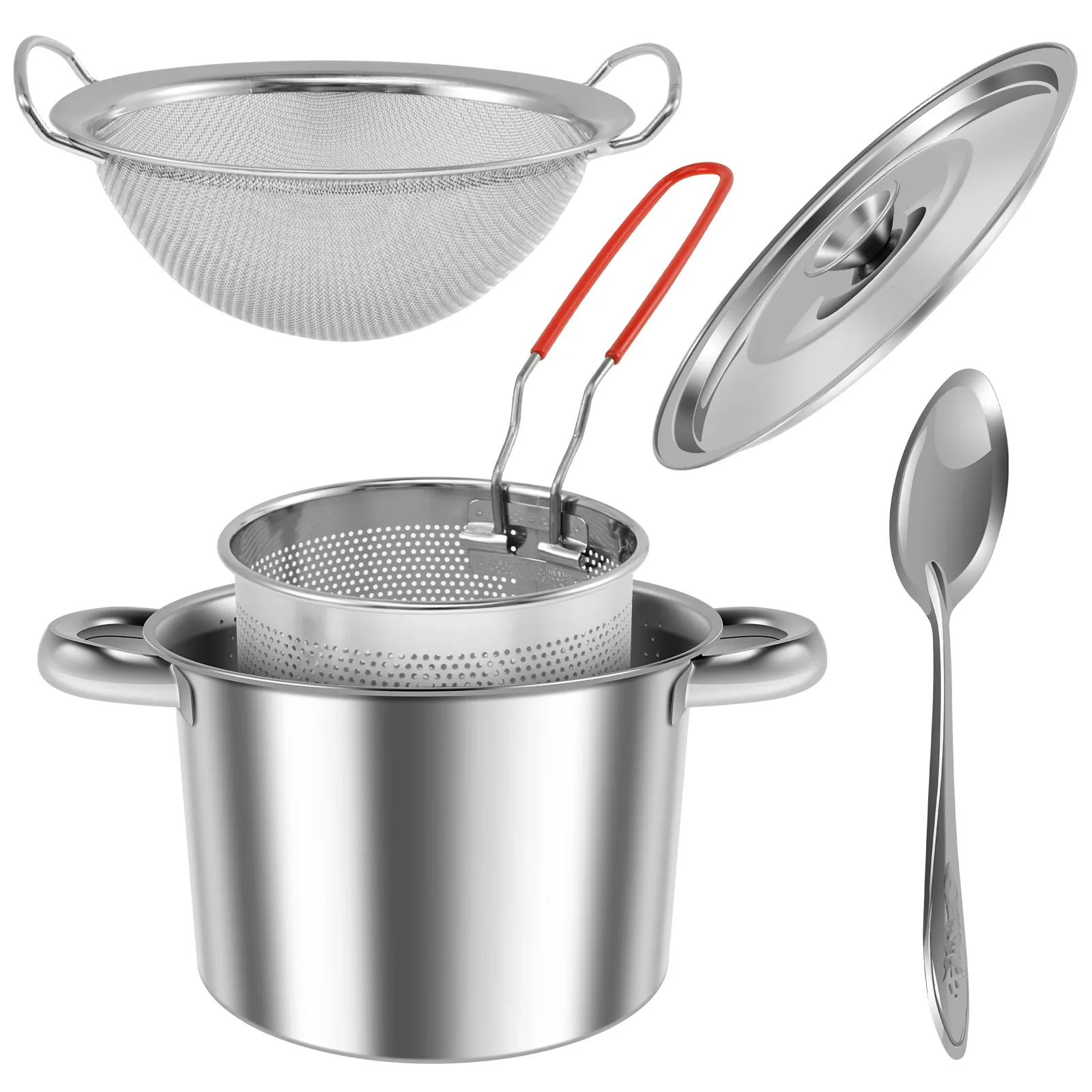 

Stainless Steel Oil Filter Pot Large Opening Oil Strainer Pot Fryer with Basket and Lid Multifunctional Oil Saver Container