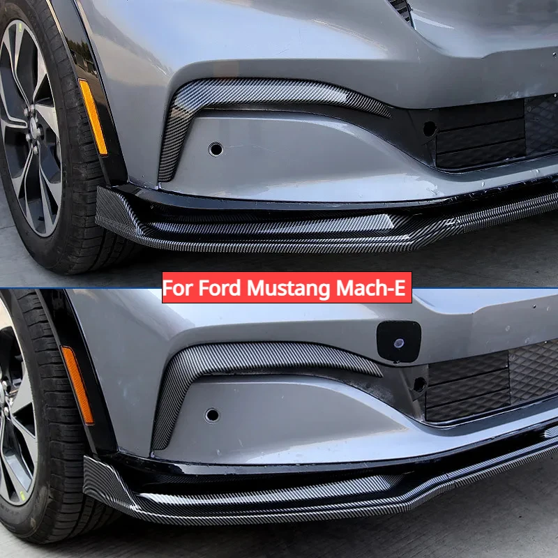 For Ford Mustang Mach-E Front Bumper Spoiler Blade Light Brow Wind Knife Carbon Fiber ABS Decorative Cover Sticker Modification