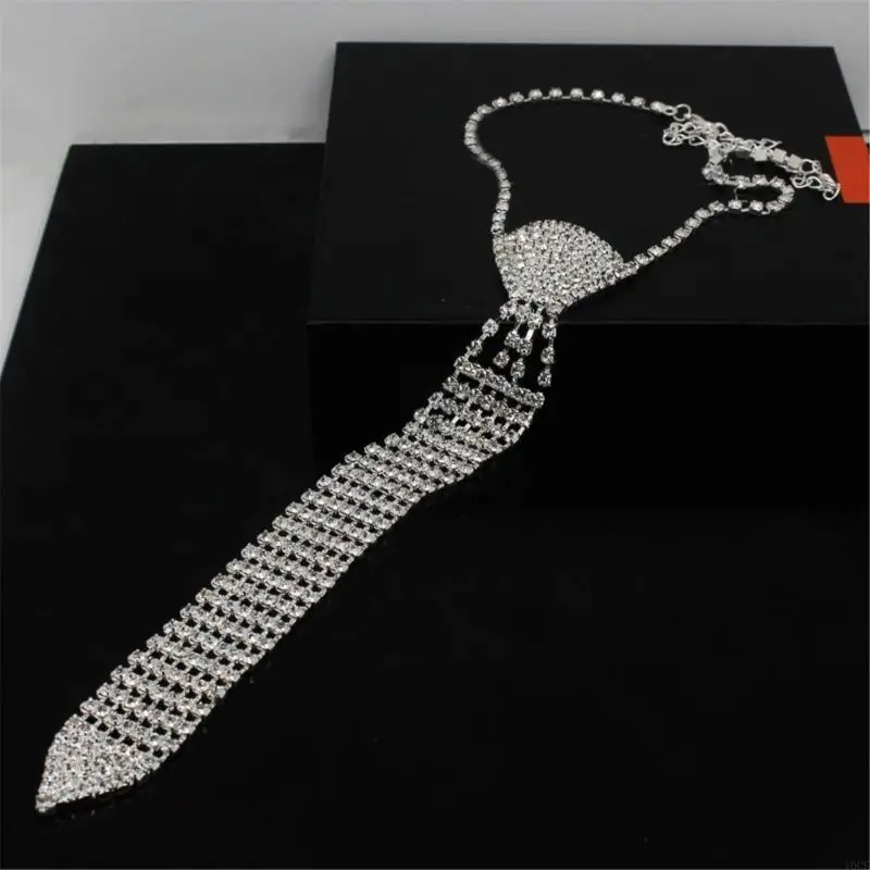 Shimmering Rhinestones Neck Tie Neckwear Decorative Necklace for Women Girl Formal Occasion Evening Party Dressingup 