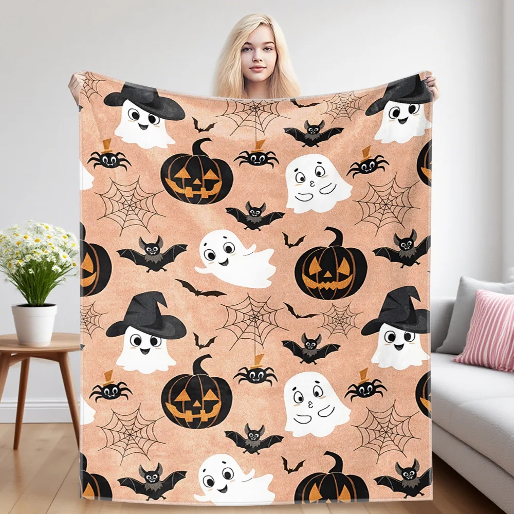 Cute Spooky Flannel Blanket, Ultra-Fine Fiber, All Season Luxurious Fluffy Blanket Suitable For Beds Or Sofas
