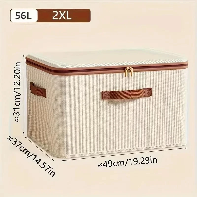 Große Haushalts-Aufbewahrungsbox Robuste Hartschalen-Organizer-Box aus Baumwolle und Leinen mit Reißverschluss und Deckel für Kleidung, Spielzeug, Decken – Detail 9