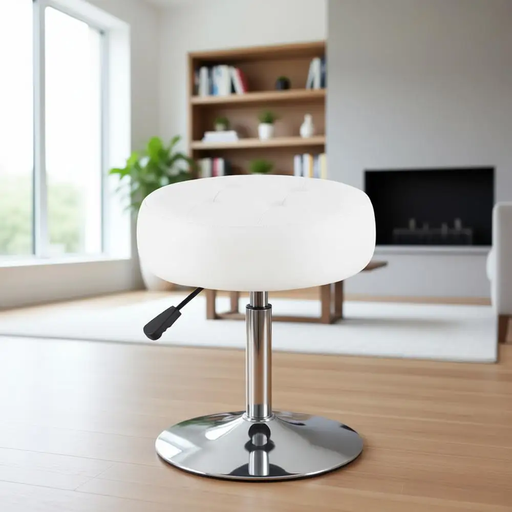 

Round Leather Vanity Stool with Adjustable Height and 360 Swivel for Makeup Room