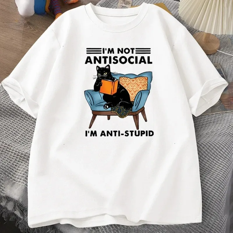  Funny Cat I'M NOT ANTISOCIAL Printed T-shirts Graphic T-shirts High Quality Men Women Short Sleeve T-shirts Men's Sportswear 