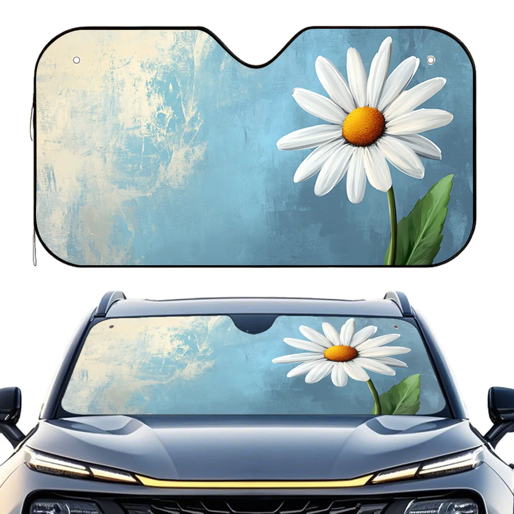 1pc White Daisy On Blue Car Sun Visor, Adds Comfort To Solo Coffee Runs And Quick Pickups, Limits Direct Dashboard Light