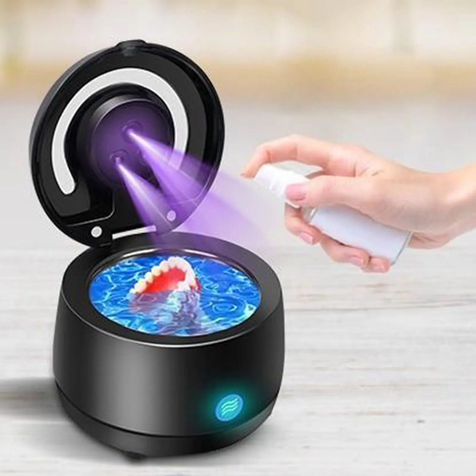 Máquina de limpeza de jóias retentor limpador janela transparente versátil compacto 3 luzes uvc conveniente 360 °   Limpeza para casa
