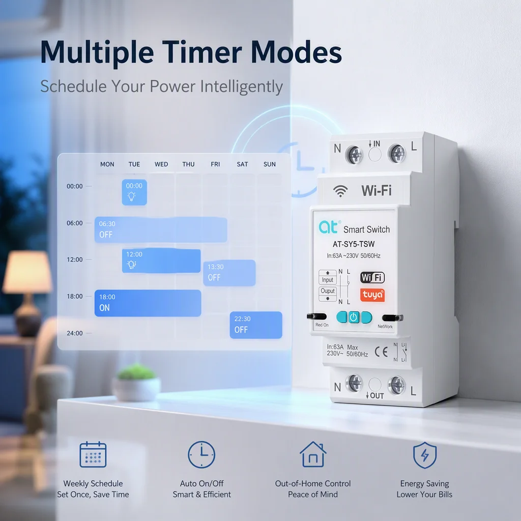 WIFI smart switch remote control 1P 63A timer Tuya intelligent circuit breaker metering smart home By Smart Life App