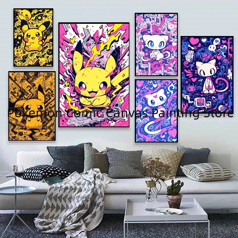 

Surrounding Japanese Anime Pokemon Kawaii Stickers and Posters Bedroom Home Decoration Accessories Canvas Wall Children's Gift