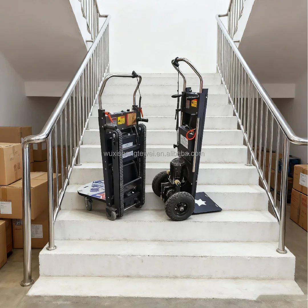 Efficient Handling of Artifacts, Automatic Stair Climbing Cart Tracked Foldable Transport Cargo Climbing Vehicle Ladder