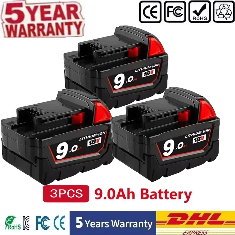 voor Milwaukee M18 Power Tool Batterij, Oplader, BR, XC, 18V, 12000mAh M18B5, 48-11-1860, Ingebouwde 21700 Batterij