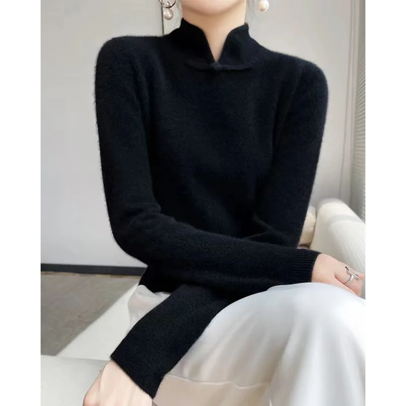 Autumn Winter Wool Knitted Sweater Women\'s Solid Loose Elasticity Casual Fashion Pullovers High Quality Knitwear Tops