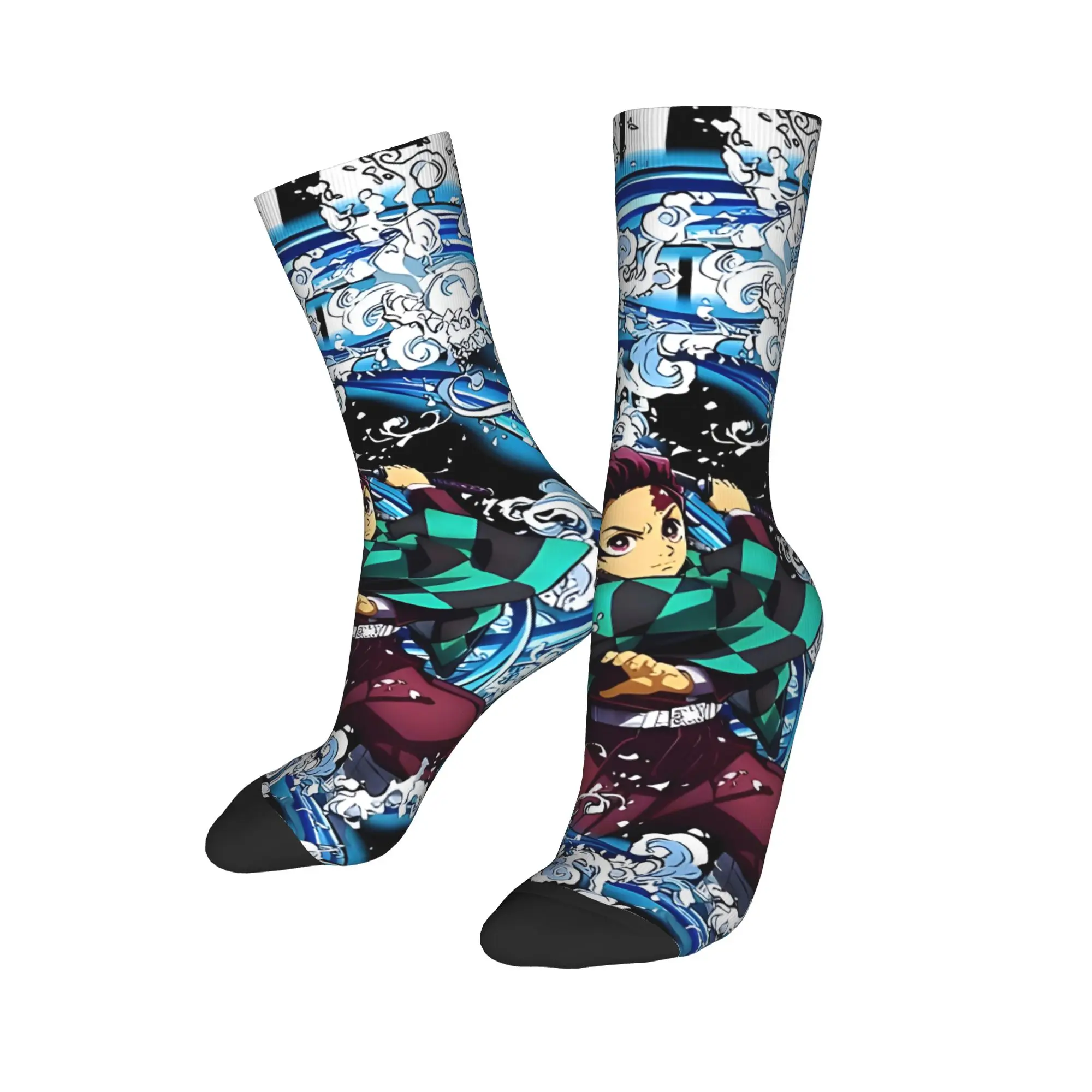 Funny Sock Bandai Demon Slayer Tanjiro Kamado Vintage Quality Pattern Printed Men Crew Socks Novelty Men's Socks