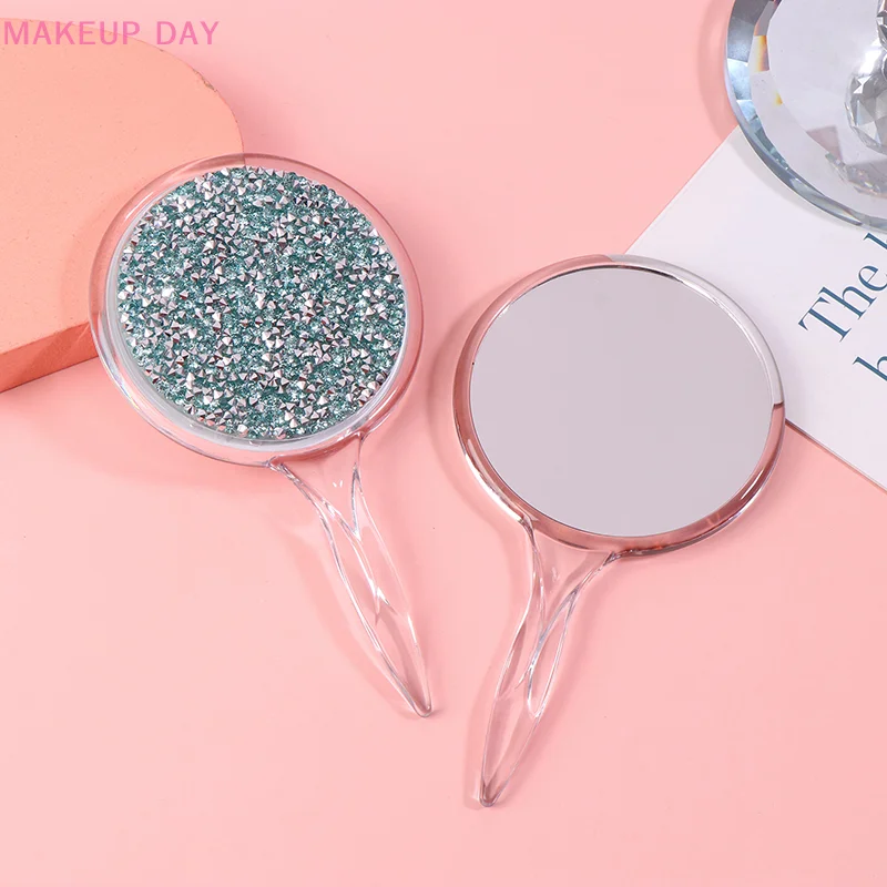 Handheld Mirror Transparent Plastic Handle Round Mirror For Eyelash Extension Beauty Tools