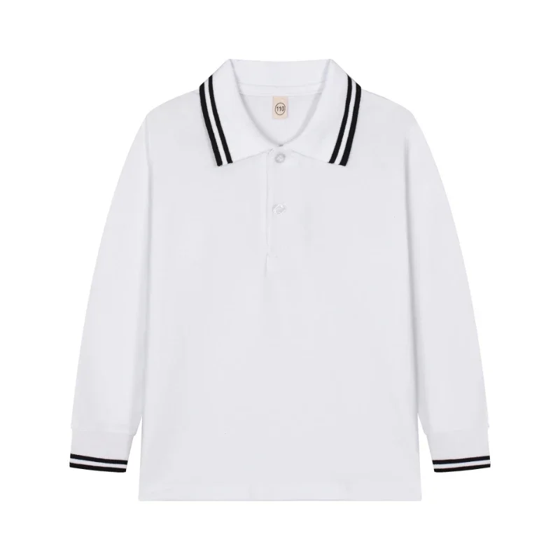 Boys Polo Long Sleeve T-Shirt Cotton Uniform Children\'s Lapel School Wear Solid Color Base Shirt