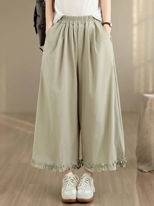

Elastic Quick Dry Wide Leg Pants Loose Casual Splicing Wooden Trim Summer New Arrival Women's Clothing High Waist Straig...