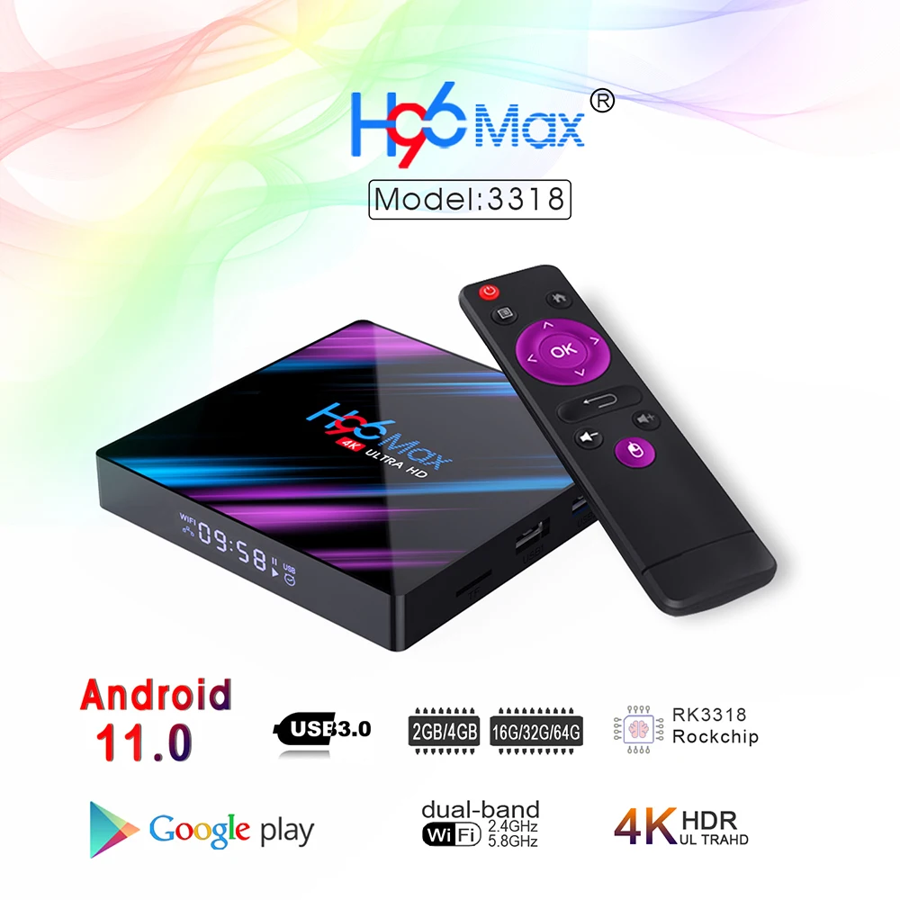 H96 MAX Smart TV Box Android 11.0 RK3318 4GB RAM 64GB ROM 4K WiFi Media Player Android 11 H96MAX TVBOX Youtube Set Top BOX