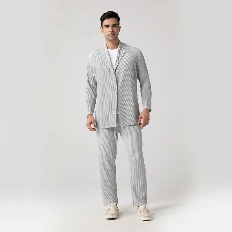 

Miyake New Men's Simple Casual Suit Pleated Black Gray Jacket Wind Simple New Pleated Loose Drape Coat Business Office Commuter