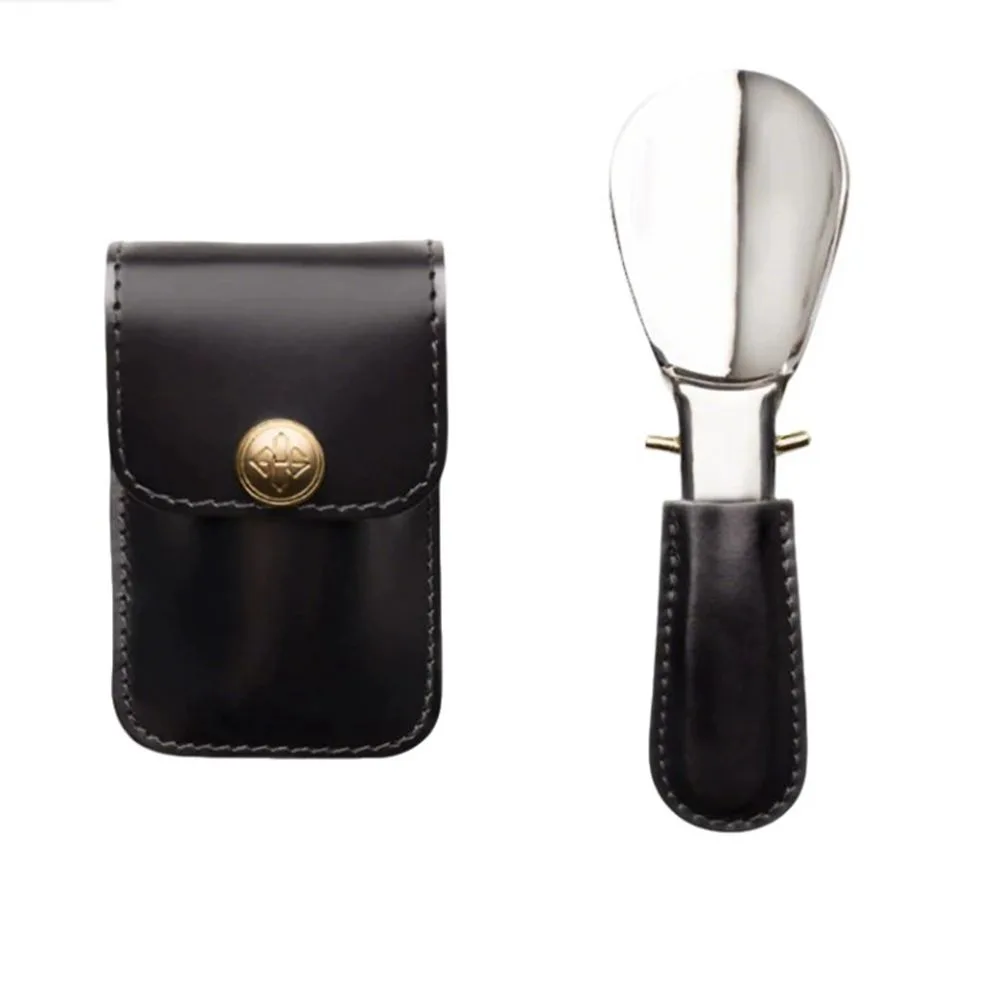 Leather Bag Elderly Person Folding Shoehorn Mini PU Handle Stainless Steel Shoe Horn Wearing Aid Solid Color