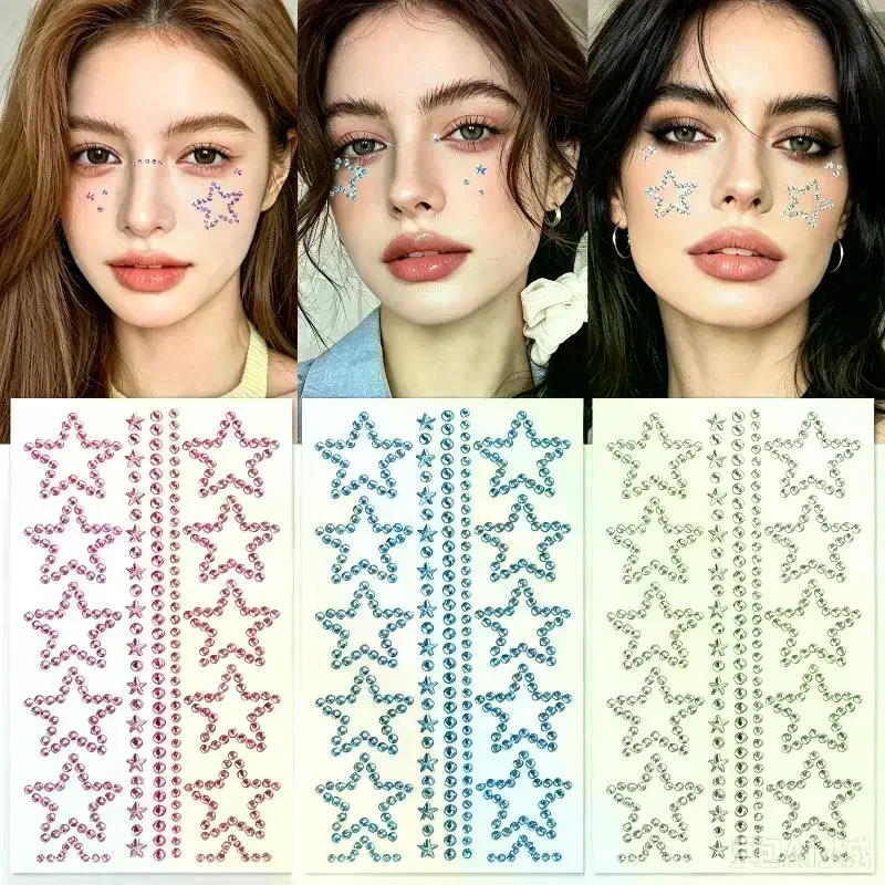 /ACR/Stage Face Makeup Glitter Adhesive Patches 3D Illusion Aurora Butterfly Heart Gem Crystal Diamond Stickers 1Pcs