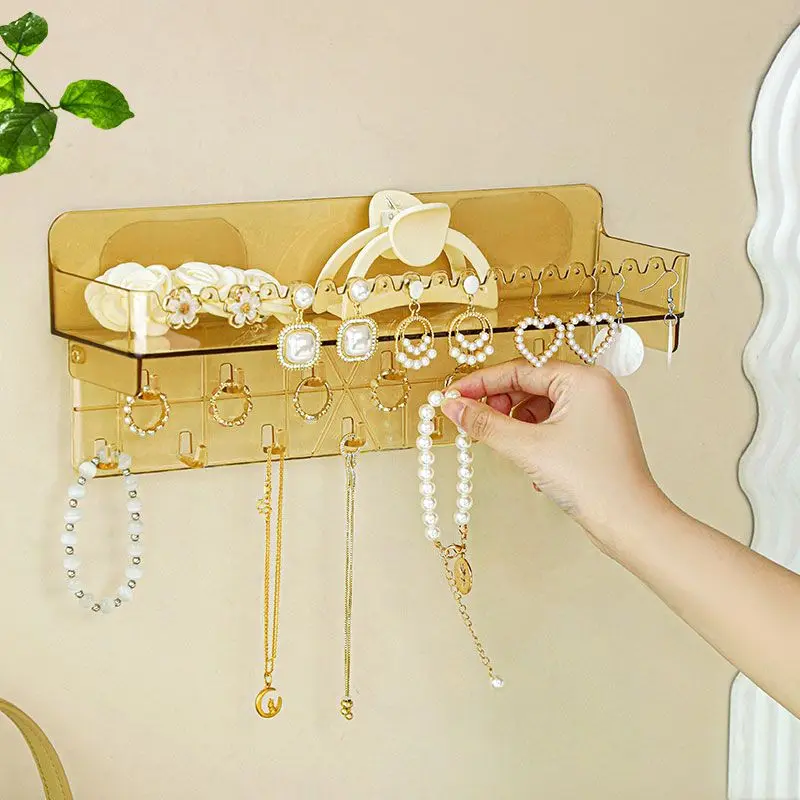 Hanging Necklace Storage Box Acrylic Punch-Free Wall Organizer For Jewelry Bracelet Ring Keys Holder Rack Save Space