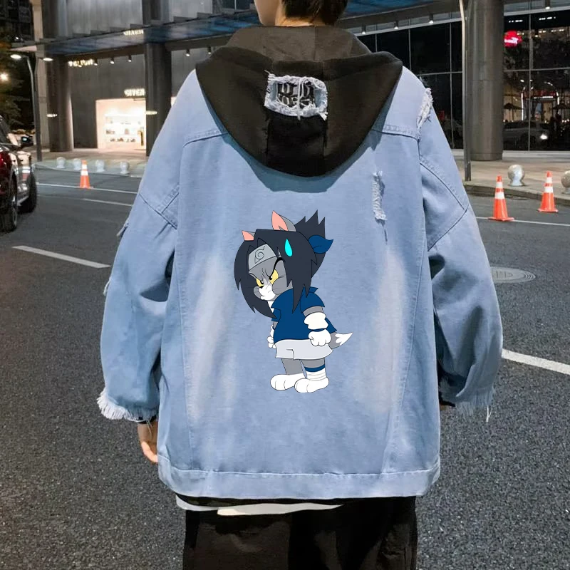 Tom and Jerry Jean Jacket Women MEN Hip Hop Streetwear Anime Ripped Cowboy Outwear Hole Lady Jean Coat Winter Clothes Tops Gift