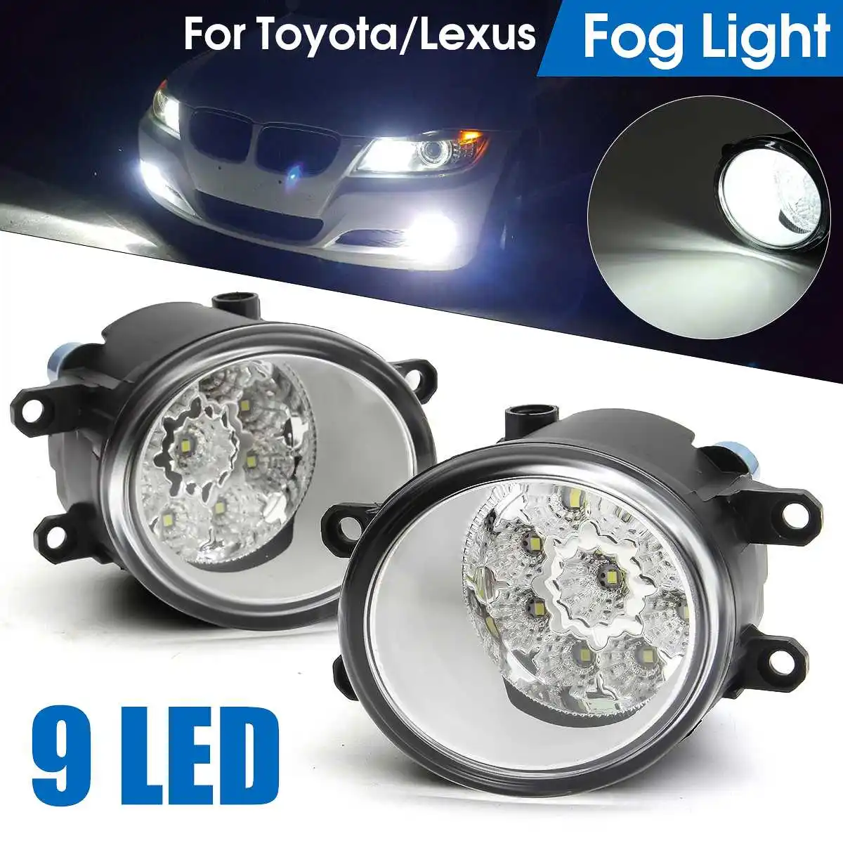 2pcs 9LED Car Front Bumper Fog Lamp DRL Daytime Running Lamp 12V-24V 8121006071 For Toyota Corolla Camry Yaris Vios RAV4