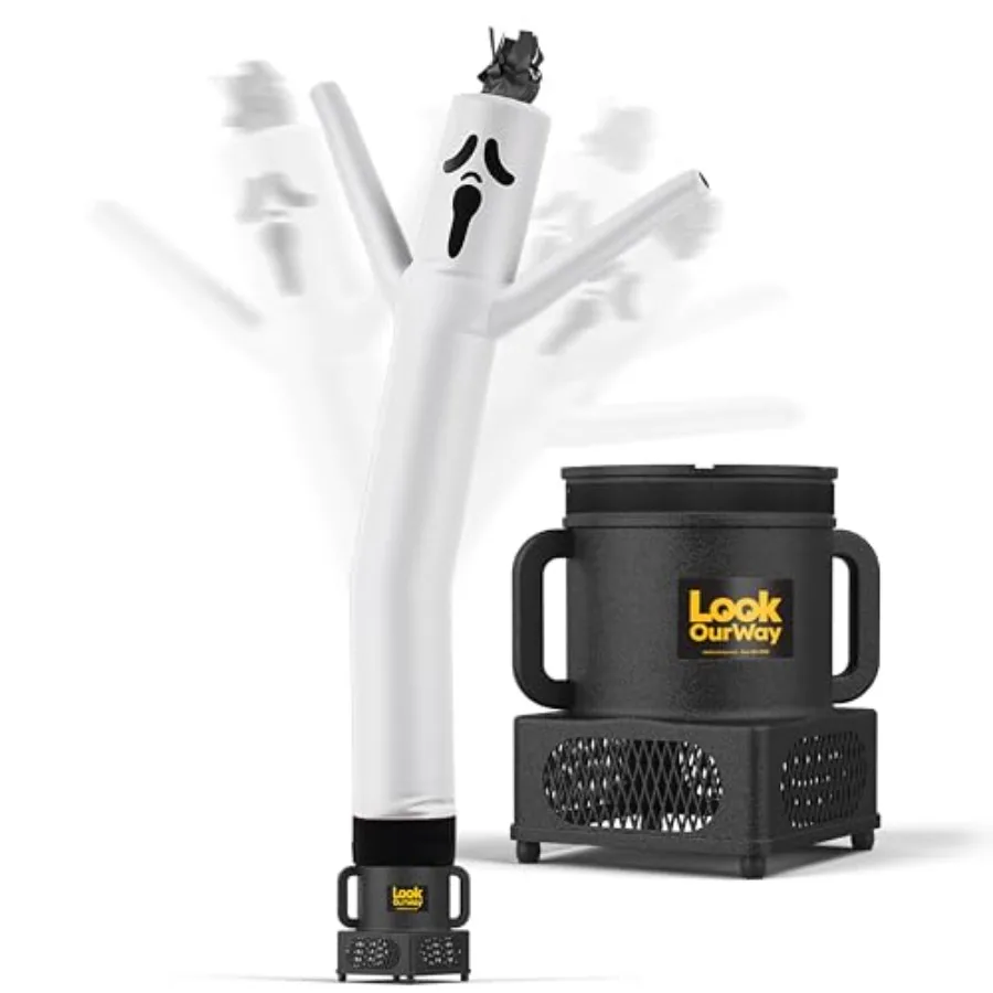 Outdoor Halloween Decorations: 7ft Ghost Air Dancer Inflatable Tube Man Set with 12-Inch Blower, PVC Material, White Color, Wac