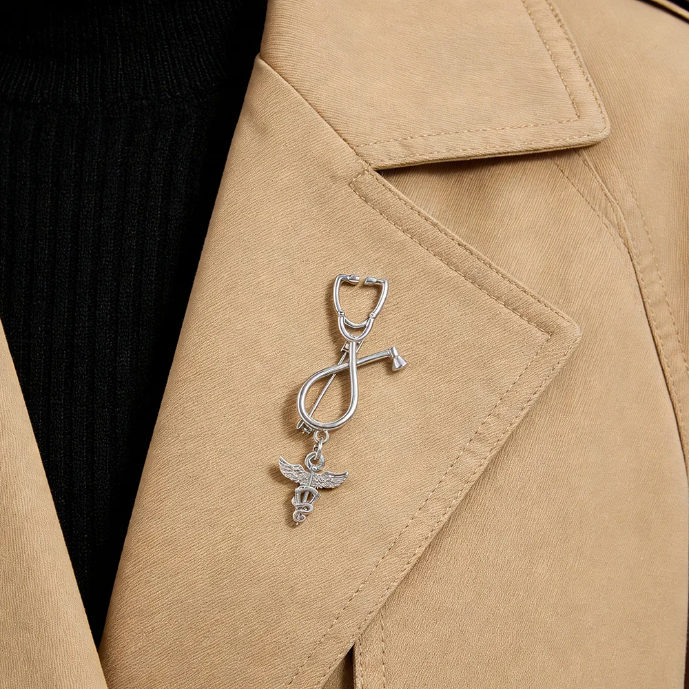 Hanreshe Veterinary Caduceus Charm Pin Dangle Small Pendant Brooch Stethoscope Lapel Badge Medicine Jewelry for Doctor Nurse view 4