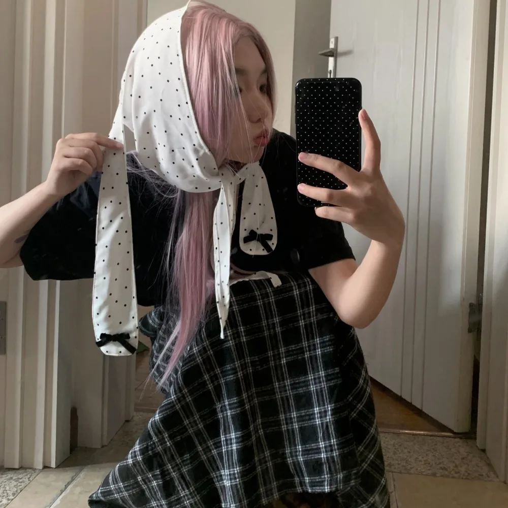 

Элегантная корейская шляпа с кроличьими ушками Y2K, милый шарф для волос с бантом и цветочным принтом, пуловер в горошек с вишней, кепка, аксессуары для одежды