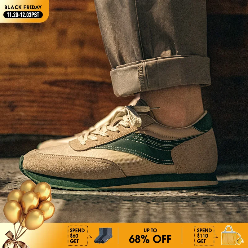 

Maden New Green Casual Color-Block Running Shoes Men's Low-Top Lace-up Retro Jogging Shoes Breathable Vintage Street Shoes