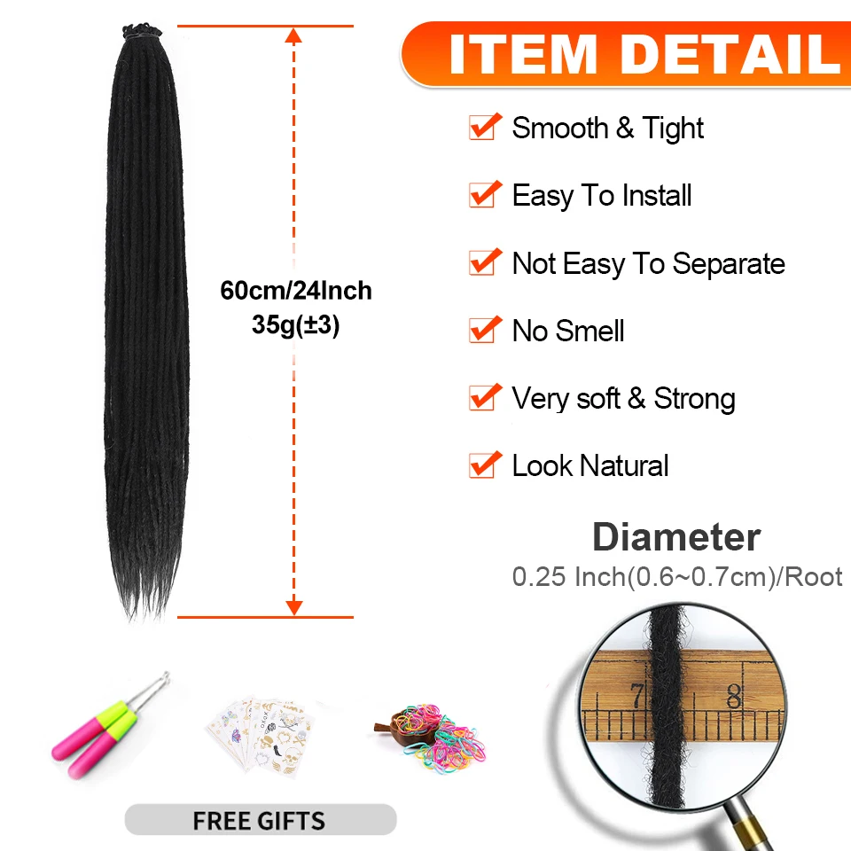 Ombre Pink 24Inch Synthetic Dreadlock Extensions Handmade Straight Crochet Hair Dread Extension Crochet Braids For Women Black