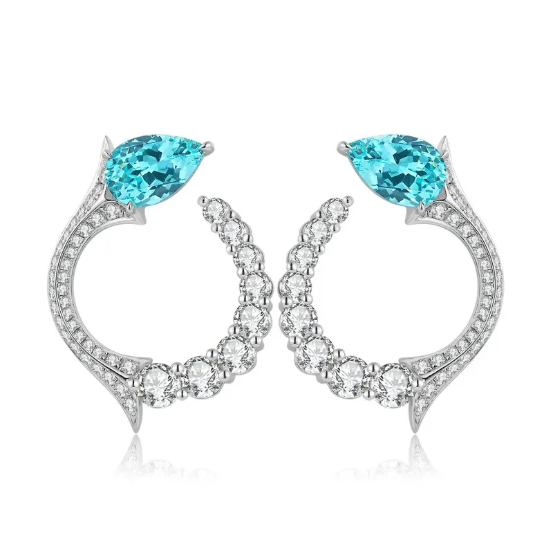 Sterling Silver Hoop Earrings with Genuine Lab Grown Sapphire Emerald and Paraiba Stones Elegant Feminine Design Ideal for Engag