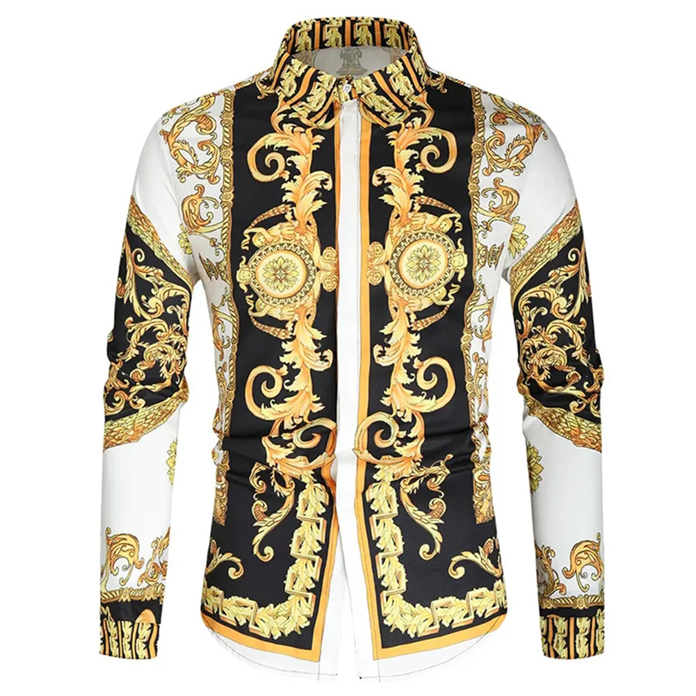 Stylish Comfy Fashion Hot New Shirt Band Collar Button Down Casual Fitness Long Sleeve Party Dress Up Printed Shirt