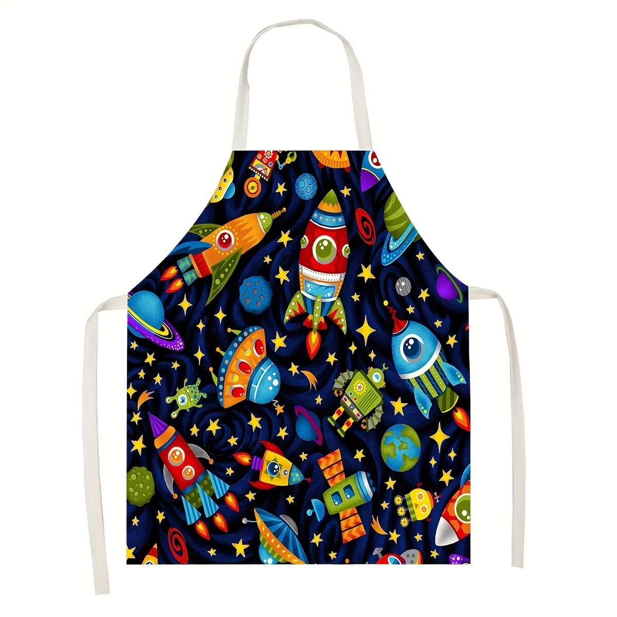 1pc Kids Apron Space Theme Rocket Planet Star Design Cooking Baking Art Craft Kitchen Helper Gift