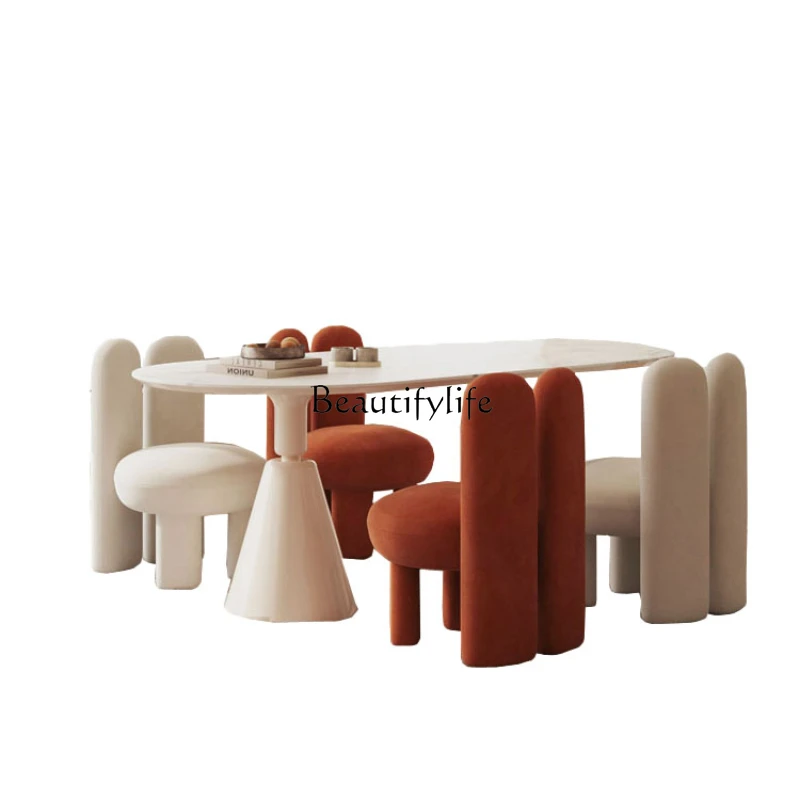 

Cream Style Dining Tables and Chairs Set Personality Affordable Luxury Simple Shaped Rabbit Ear Chair